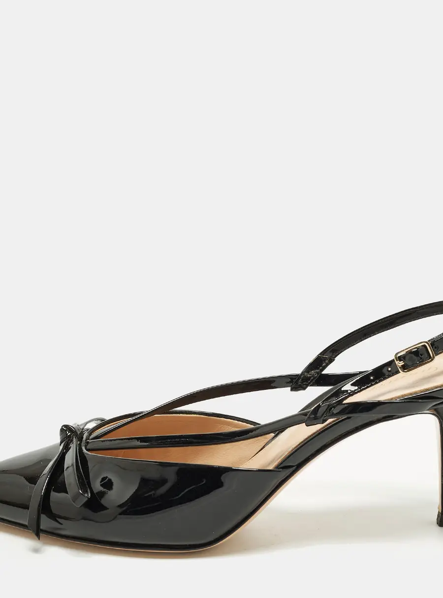 Gianvito Rossi Bow Size 37 Black Patent Leather Slingback Pumps