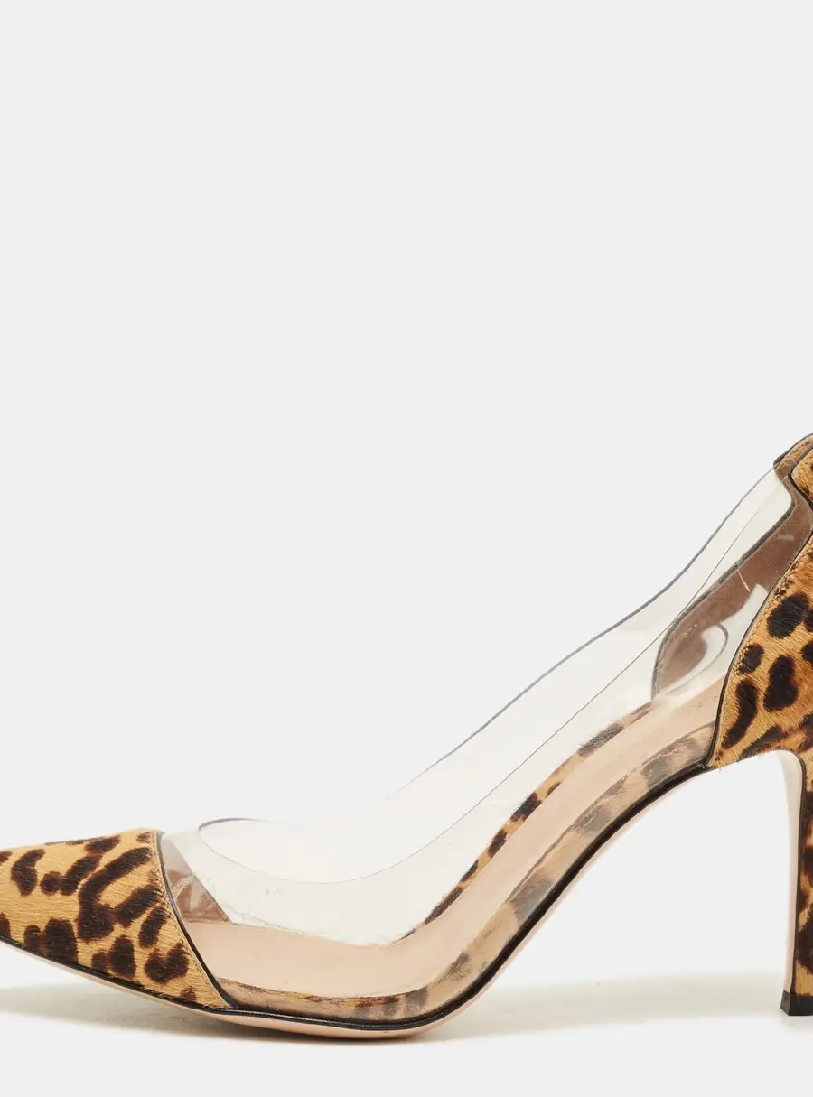 Gianvito Rossi Plexi Size 38 Brown/Transparent Leopard Print Calf Hair and PVC Pumps