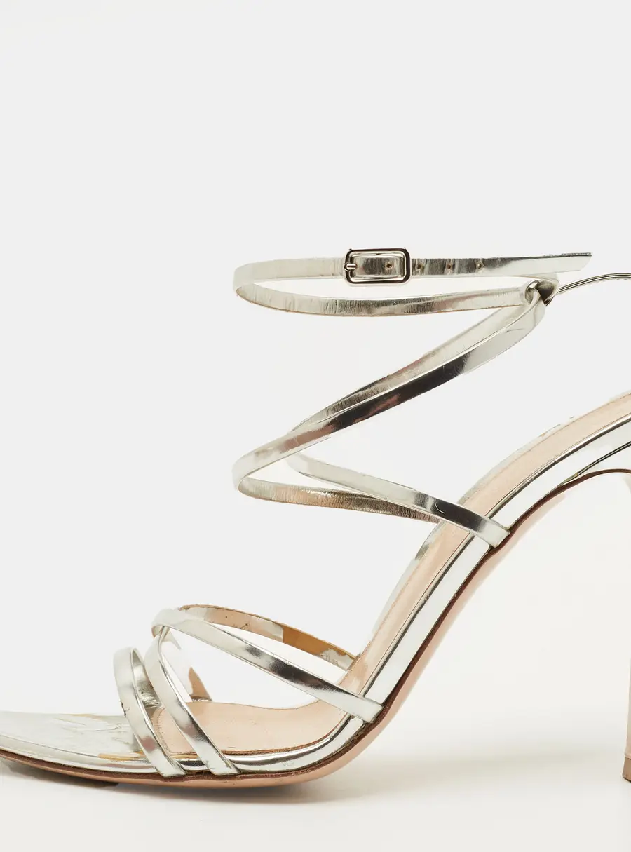 Gianvito Rossi Ettie Size 37 Silver Patent Leather Ankle Strap Sandals