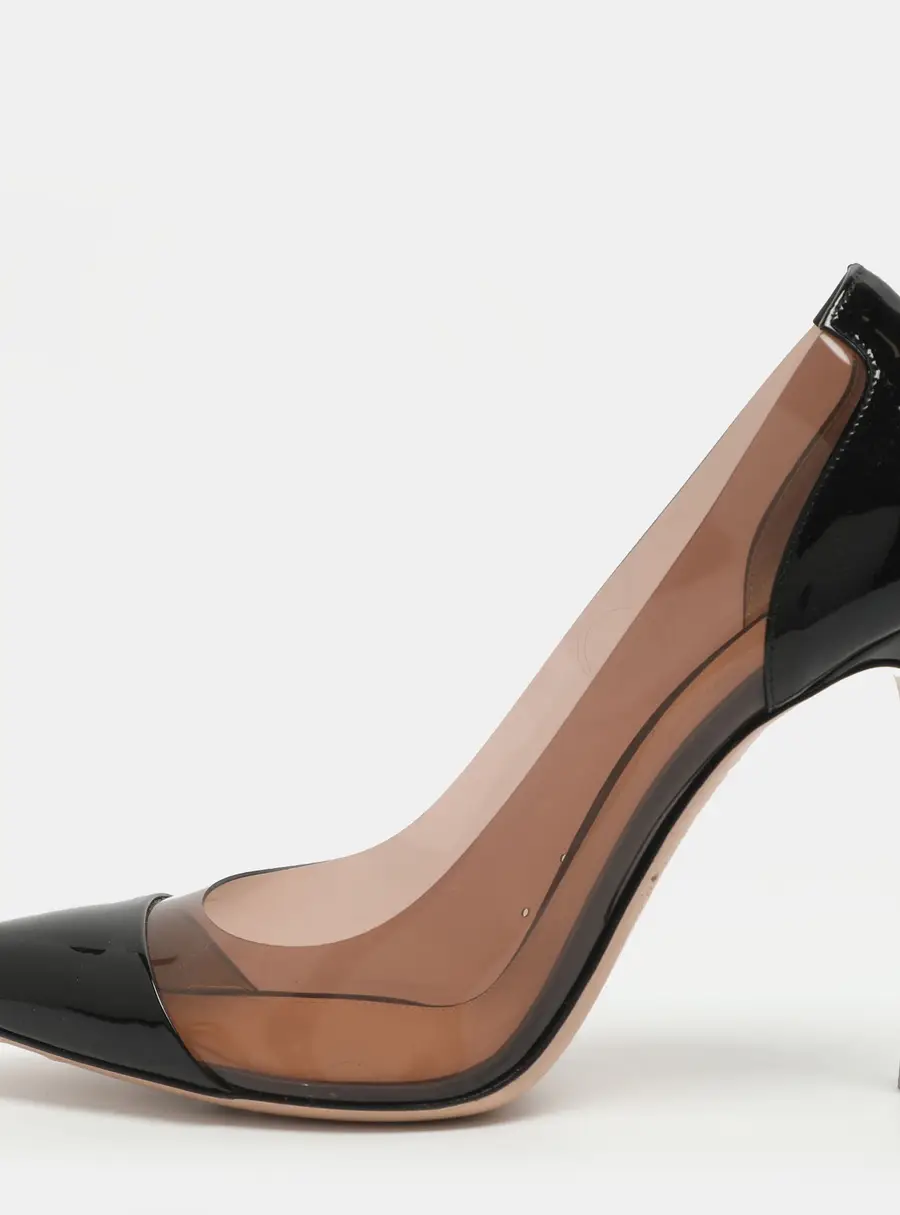 Gianvito Rossi Plexi Size 42 Black Patent Leather and PVC Pointed Toe Pumps