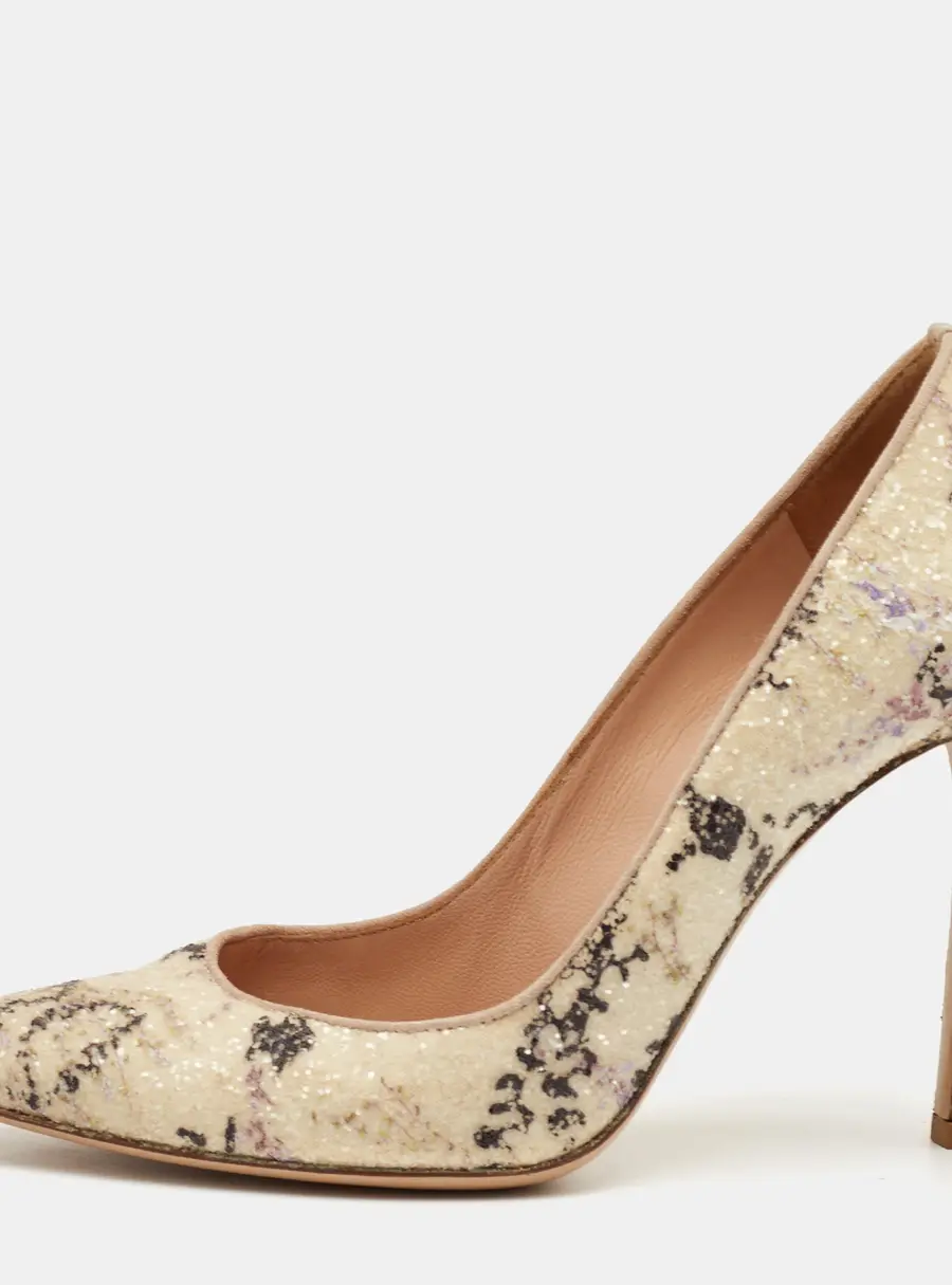 Gianvito Rossi Size 37.5 Multicolour Print Sequin Fabric Pointed Toe Pumps