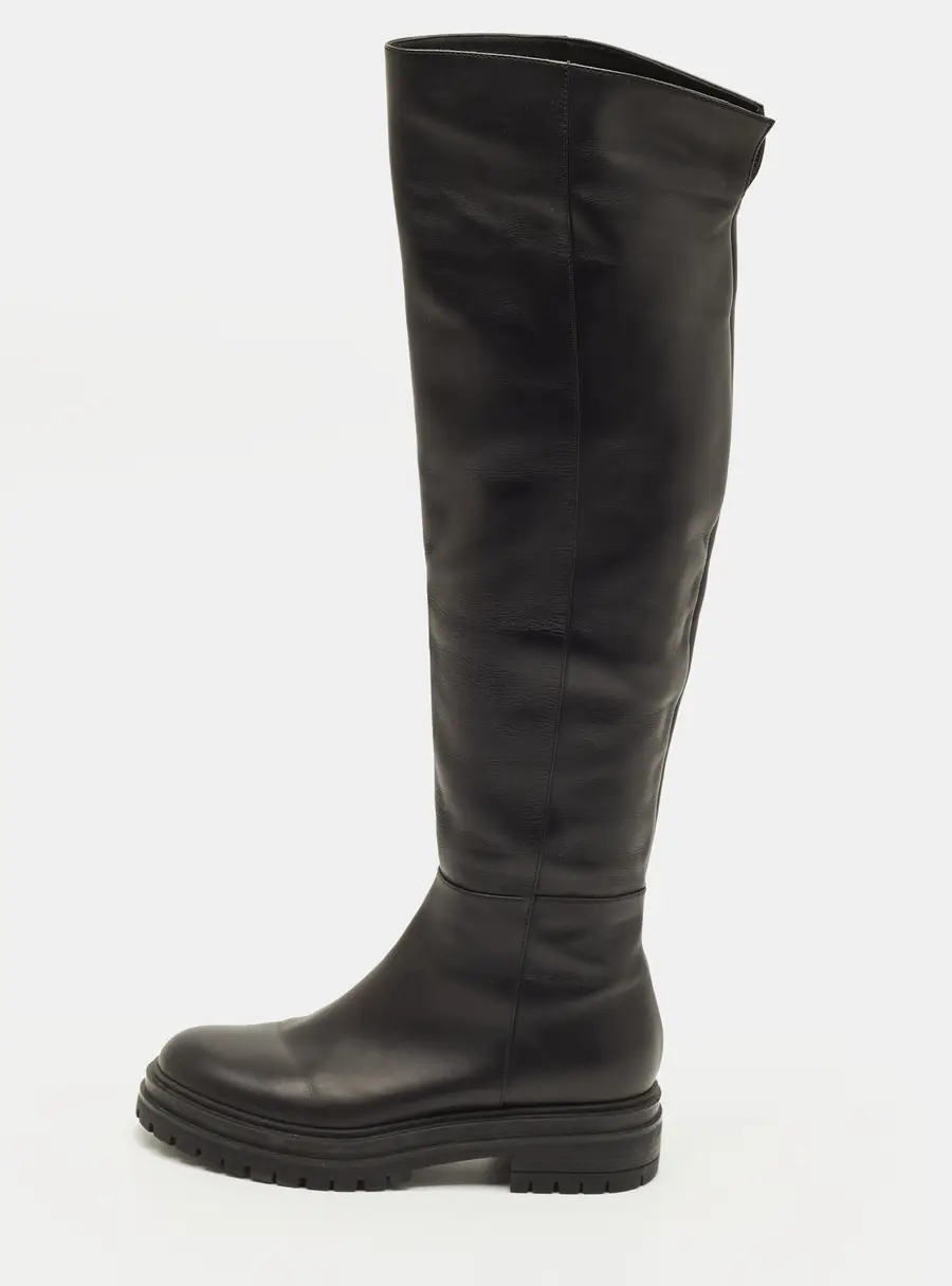 Gianvito Rossi Moka Size 37.5 Black Leather Knee Length Boots