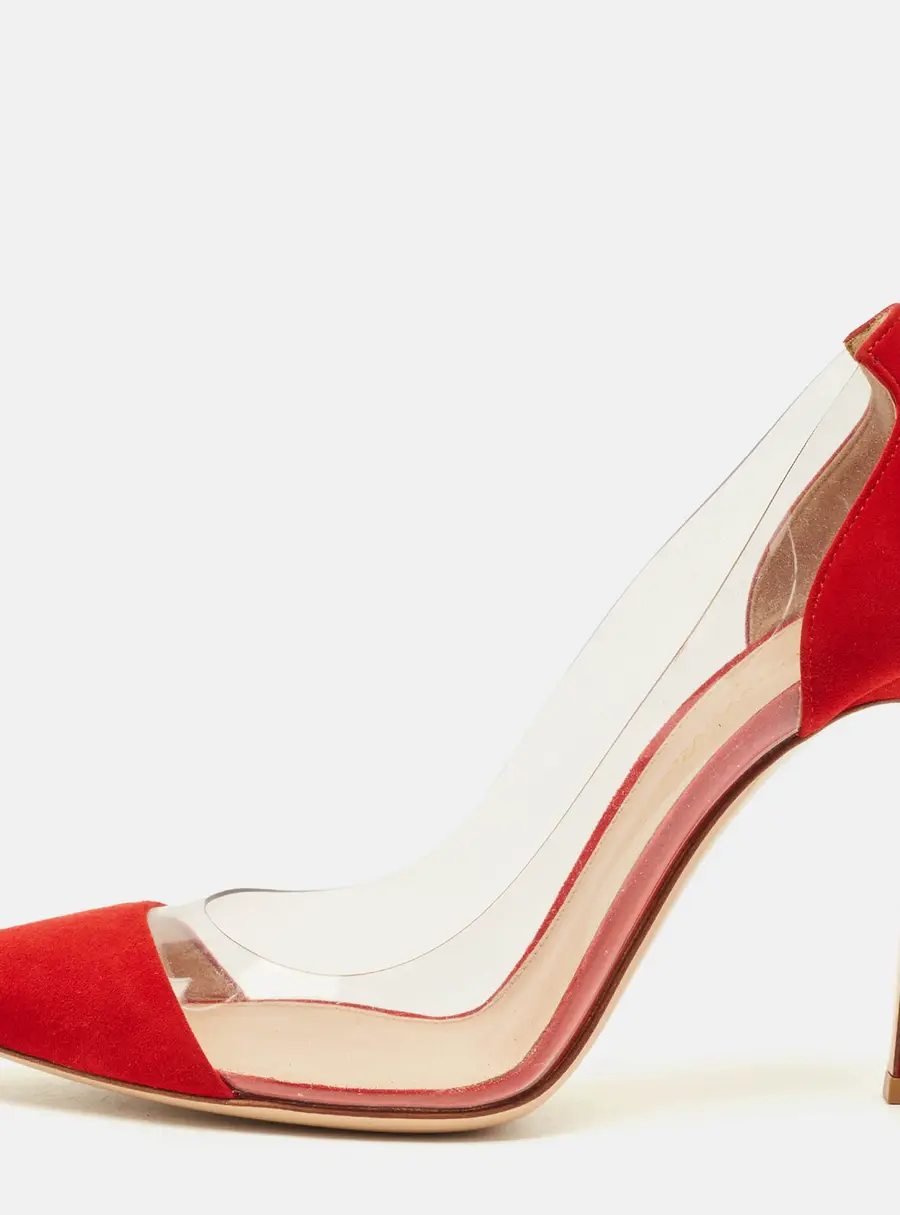 Gianvito Rossi Plexi Size 37 Red/Transparent PVC and Suede Pumps