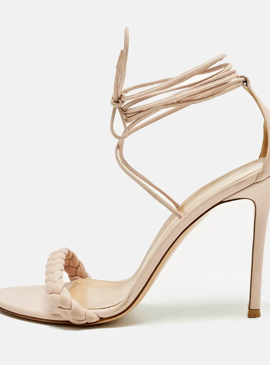 Gianvito Rossi leomi Size 39.5 Beige Braided Leather Ankle Strap Sandals