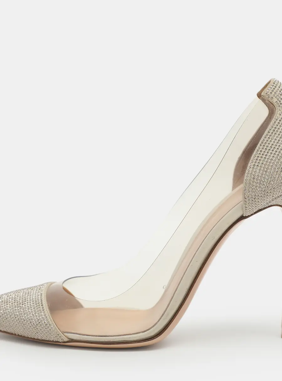 Gianvito Rossi Plexi Embellished Size 40 Grey/Silver Suede and PVC Pumps