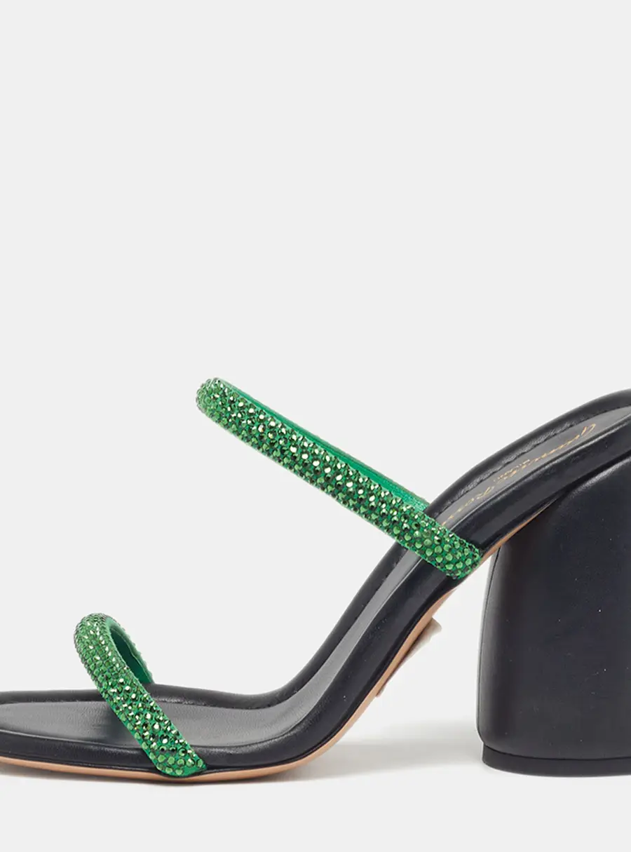 Gianvito Rossi Eline Size 40 Green Suede Crystal Embellished Block Heel Slide Sandals