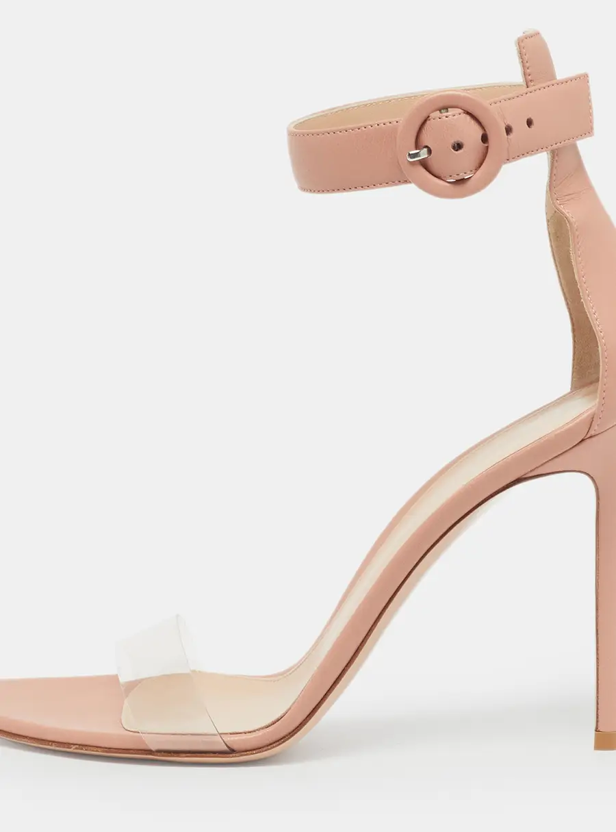 Gianvito Rossi Stella Size 39.5 Pink Leather and PVC Ankle Strap Sandals