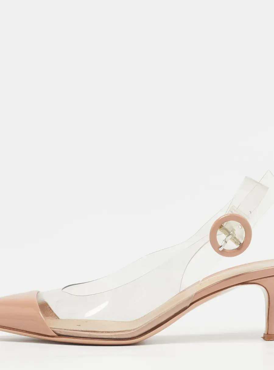 Gianvito Rossi Alice Size 38.5 Beige Patent Leather and PVC Slingback Pumps