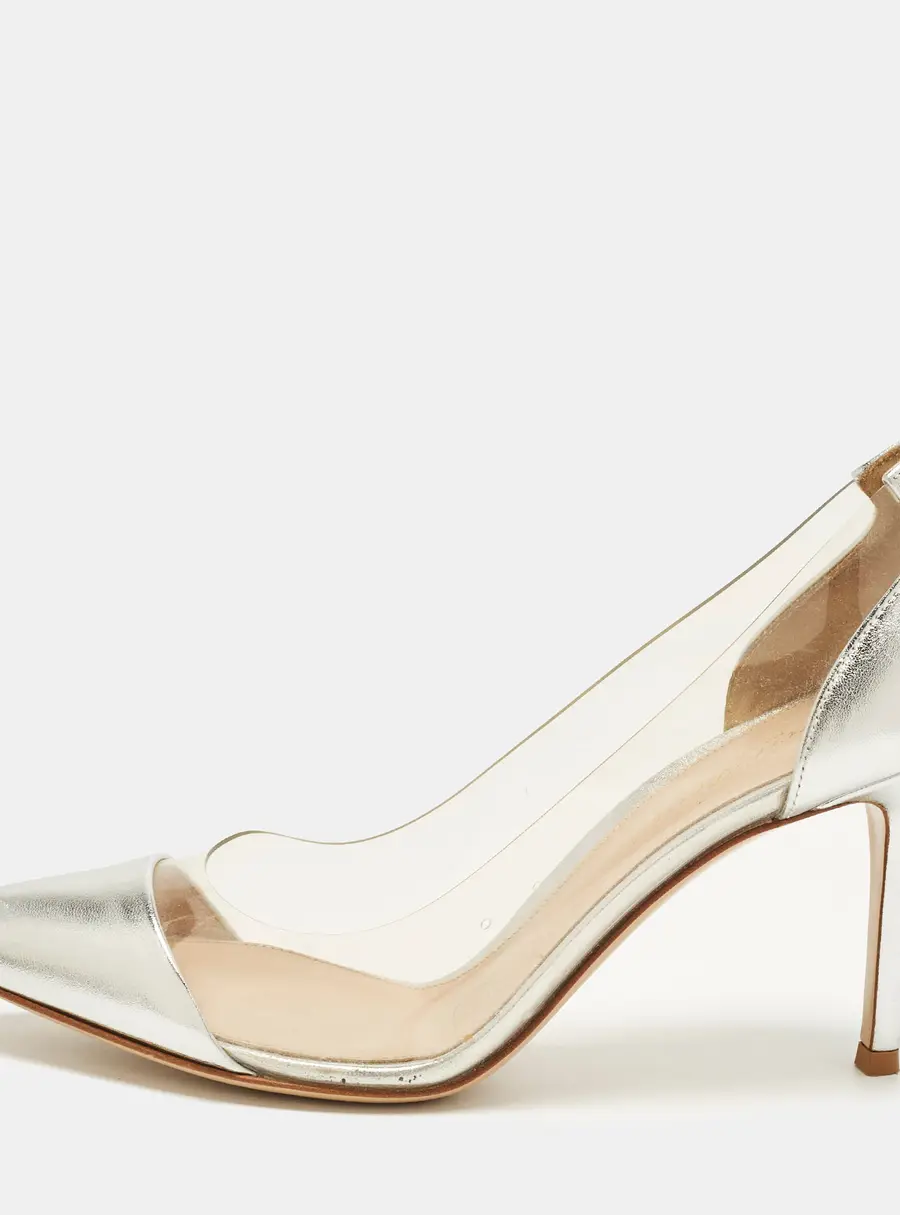 Gianvito Rossi Plexi Size 37.5 Silver/Transparent Leather and PVC Pumps