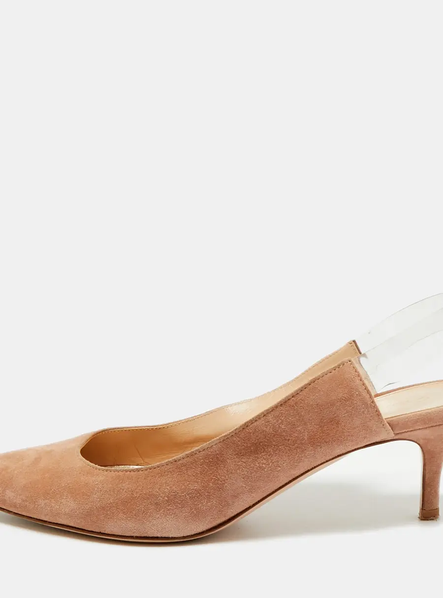 Gianvito Rossi Size 37.5 Beige Suede and PVC Pointed Toe Slingback Pumps