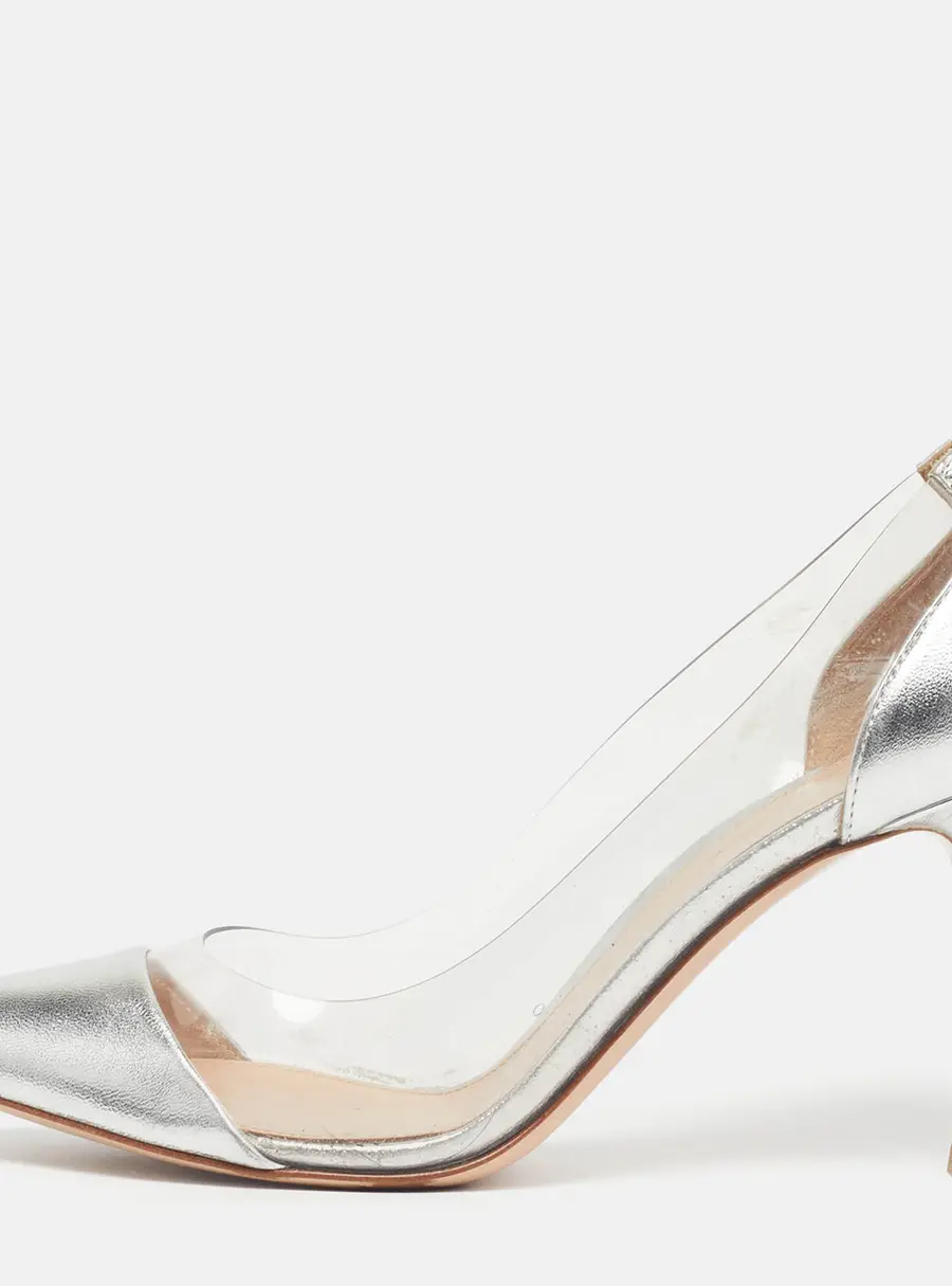 Gianvito Rossi Plexi Size 35  Silver/Transparent Leather and PVC Pumps