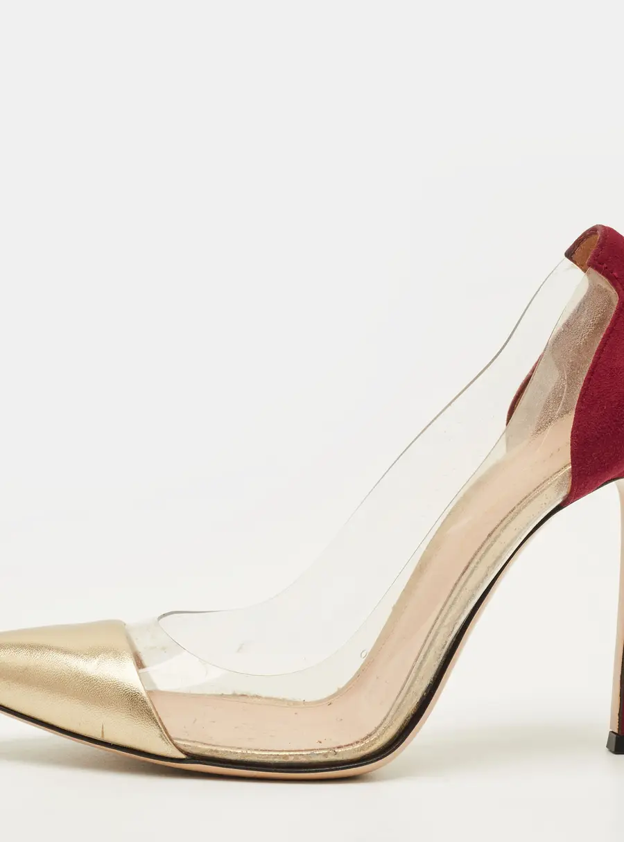 Gianvito Rossi Plexi Size 37.5 Red/Transparent Suede and PVC Pumps