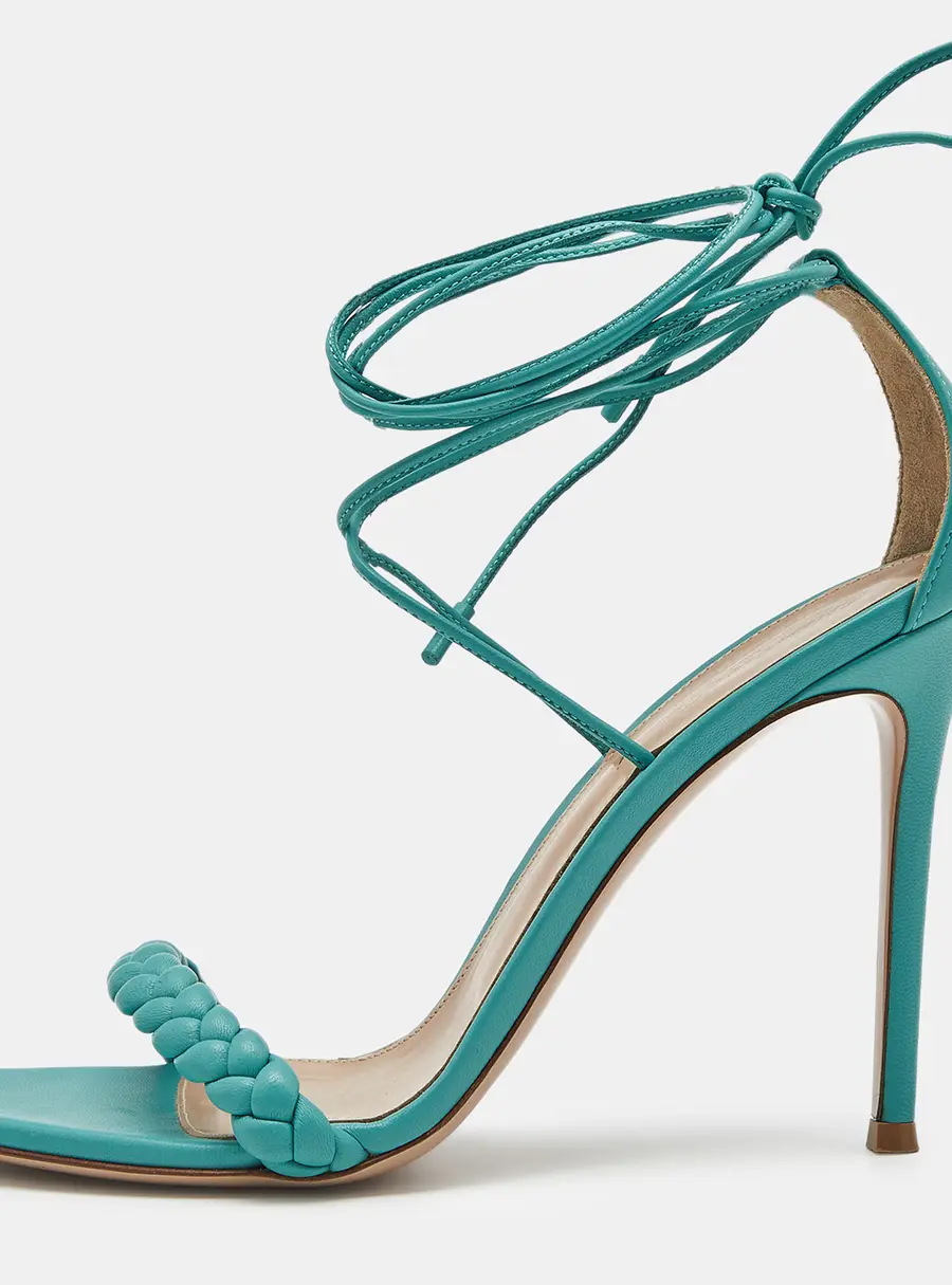 Gianvito Rossi Leomi Size 40 Blue Braided Leather Ankle Strap Sandals