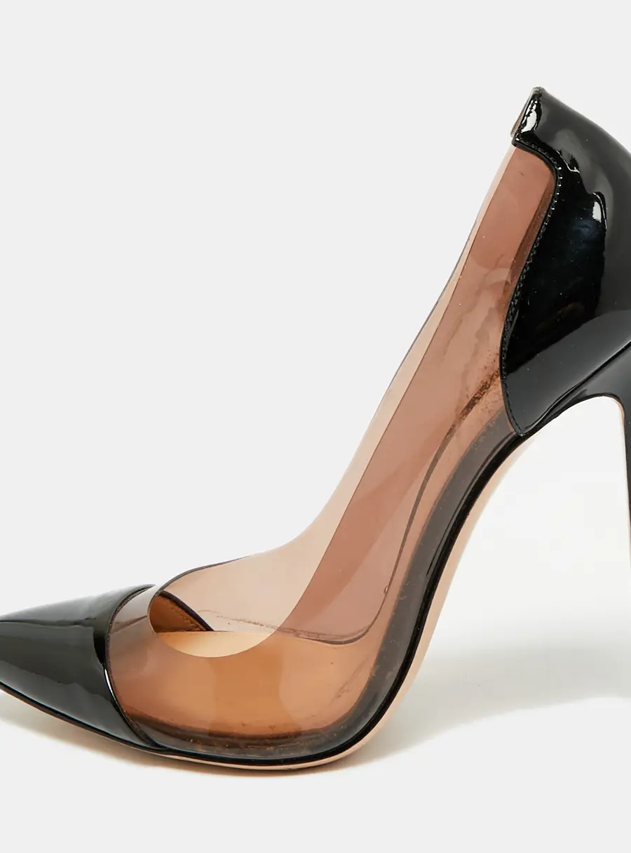 Gianvito Rossi Plexi Size 37.5 Black/Brown Patent Leather and PVC Pumps