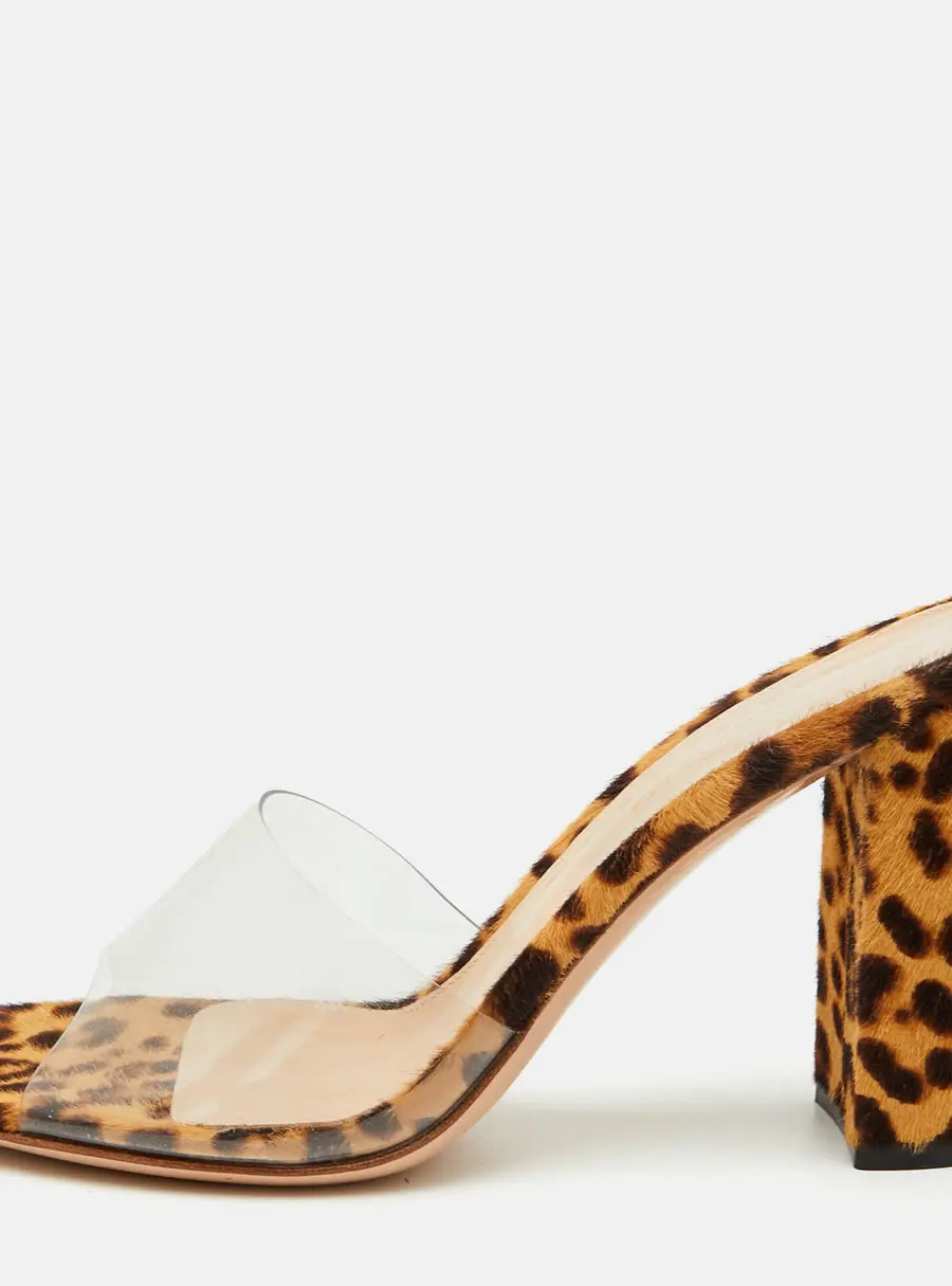 Gianvito Rossi Size 37 Transparent PVC Leopard Print Open Toe Slide Sandals