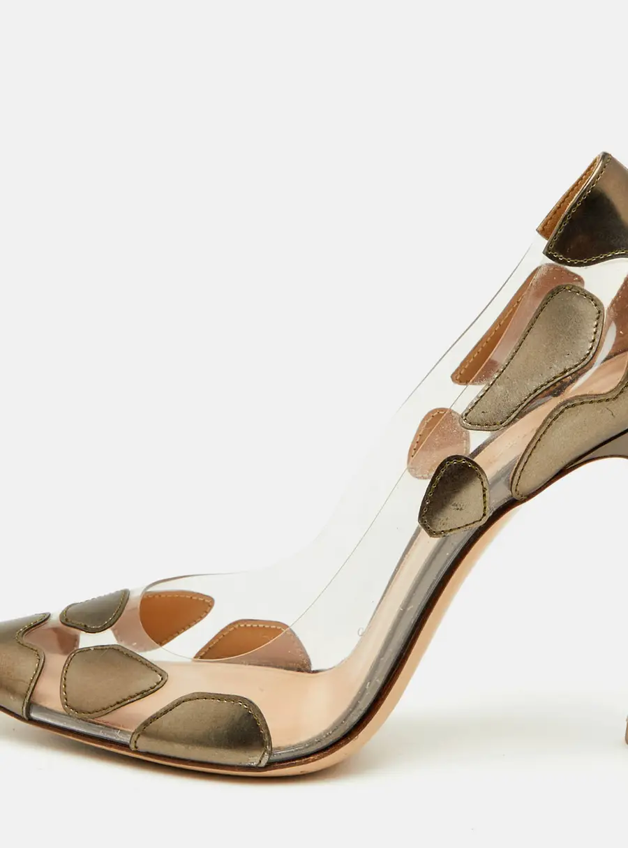 Gianvito Rossi Plexi Size 36 Metallic/Transparent Leather and PVC Pointed Toe Pumps