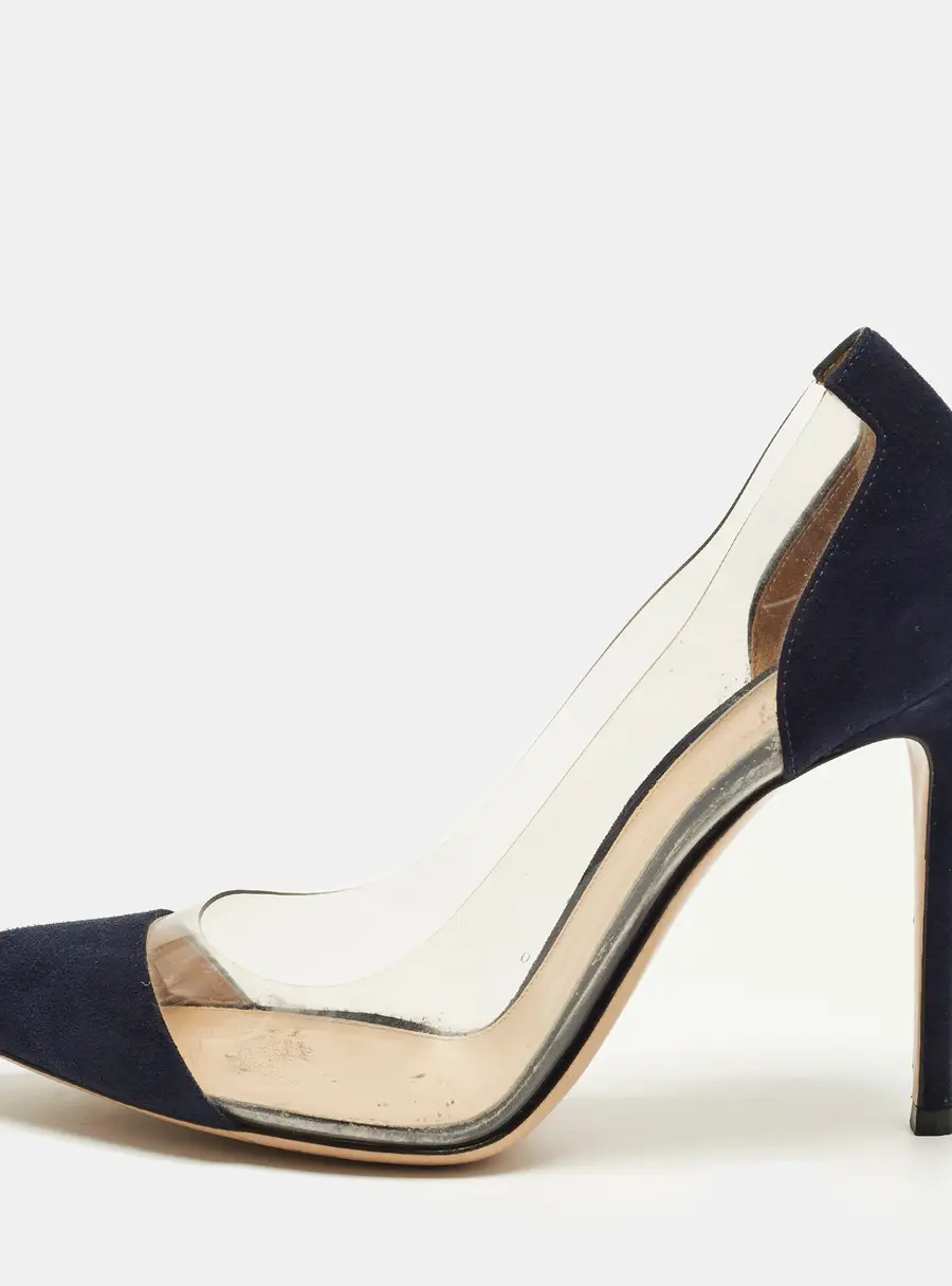 Gianvito Rossi Plexi Size 40.5 Navy Blue/Transparent PVC and Suede Pumps