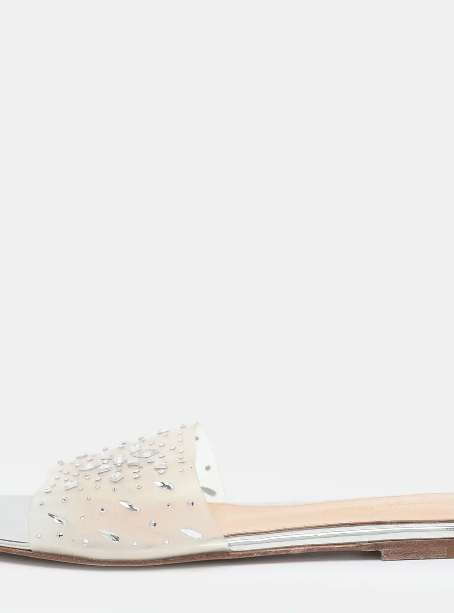 Gianvito Rossi Size 37 Transparent PVC Crystal Embellished Slide Sandals