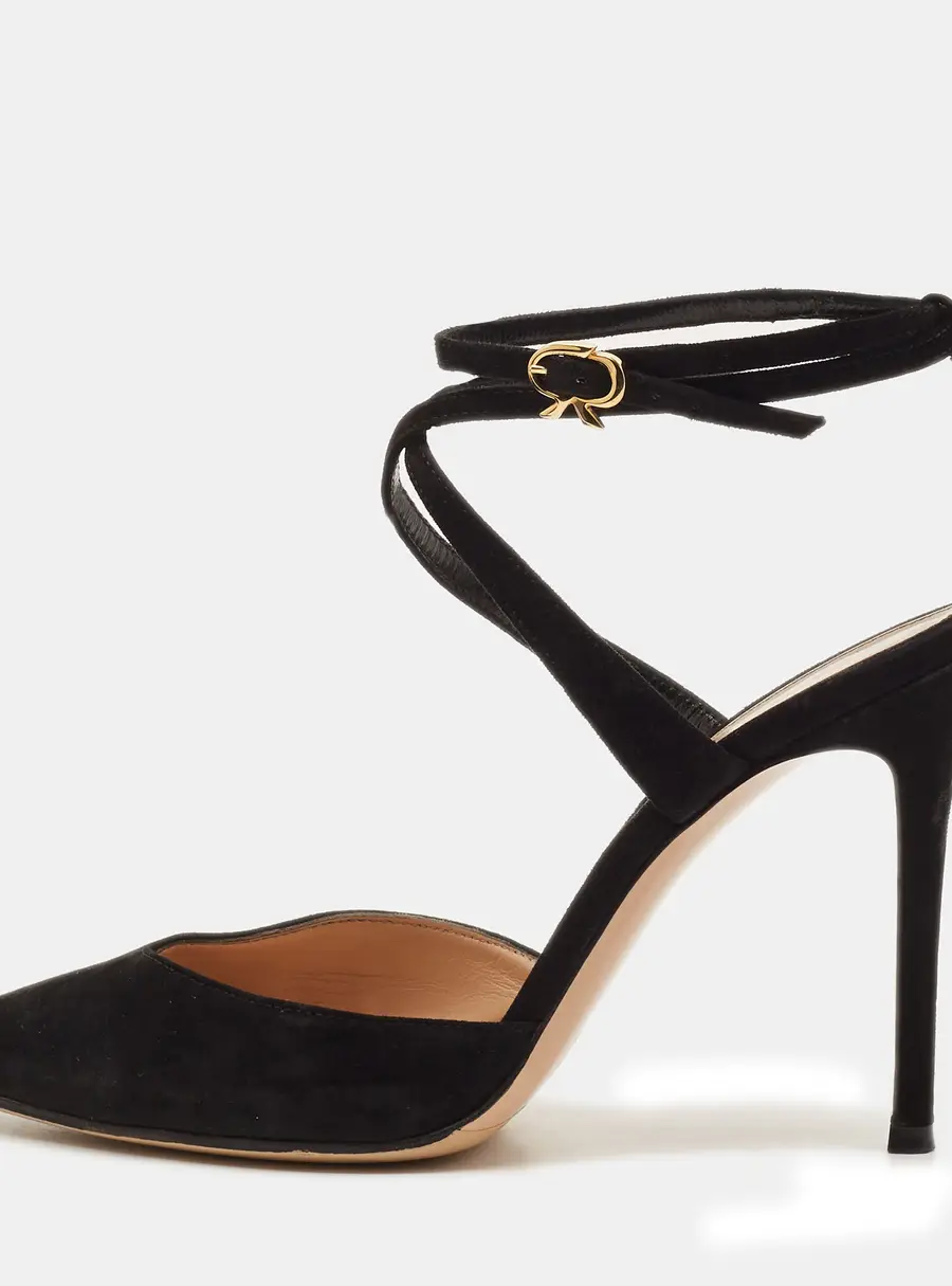 Gianvito Rossi Size 37.5 Black Suede Ankle Strap Pumps