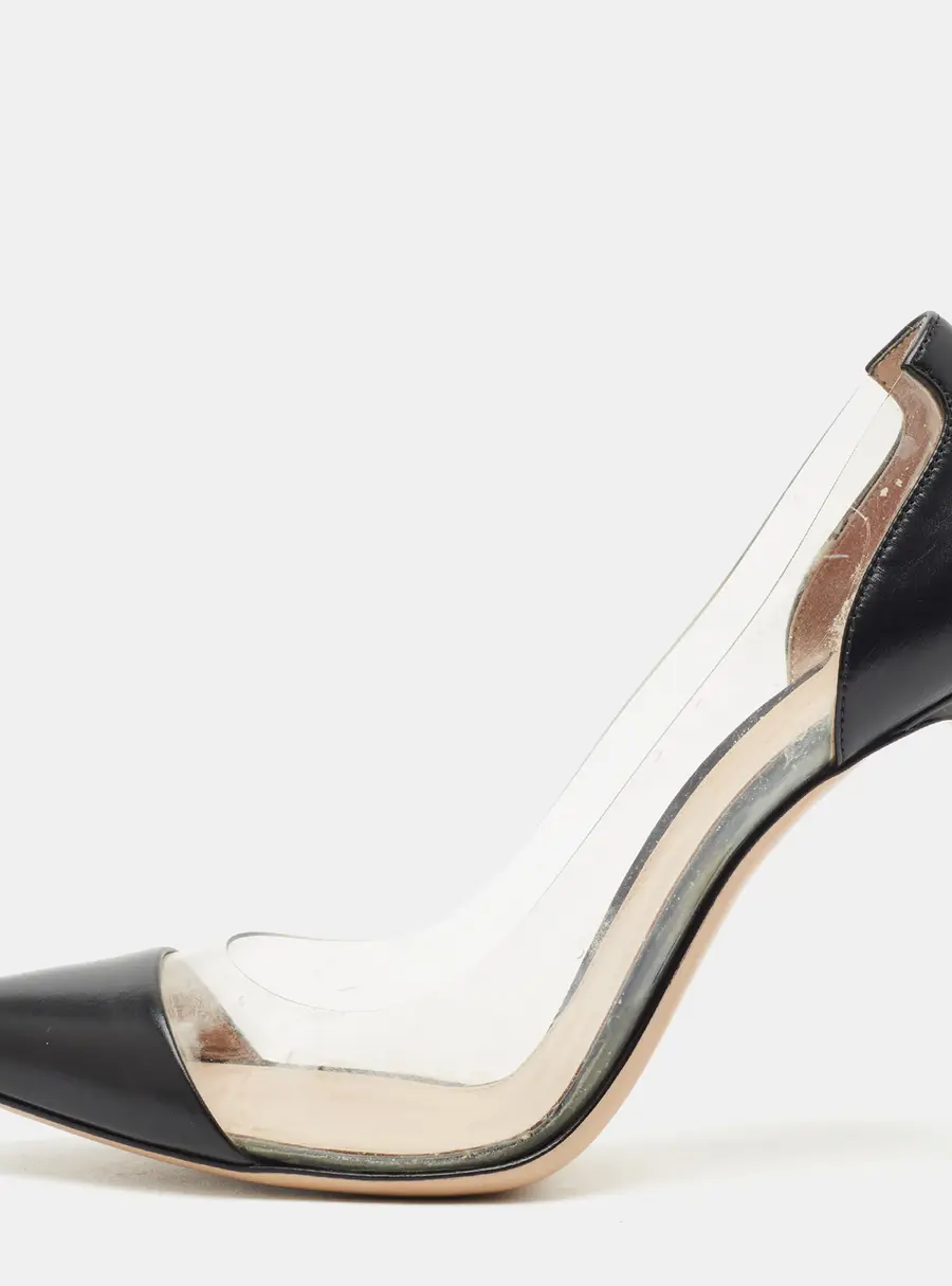 Gianvito Rossi Plexi Size 40 Black Leather and PVC Pointed Toe Pumps