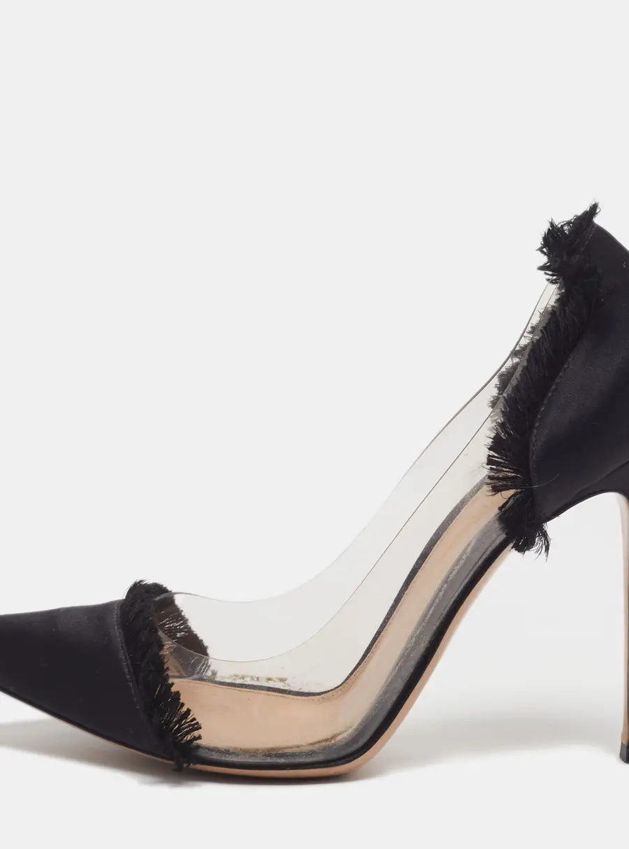 Gianvito Rossi Plexi Size 38 Black PVC and Satin Pumps