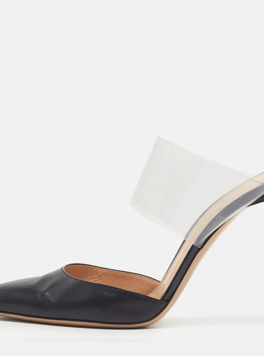 Gianvito Rossi Virtua Size 39.5 Black Leather and PVC Mules