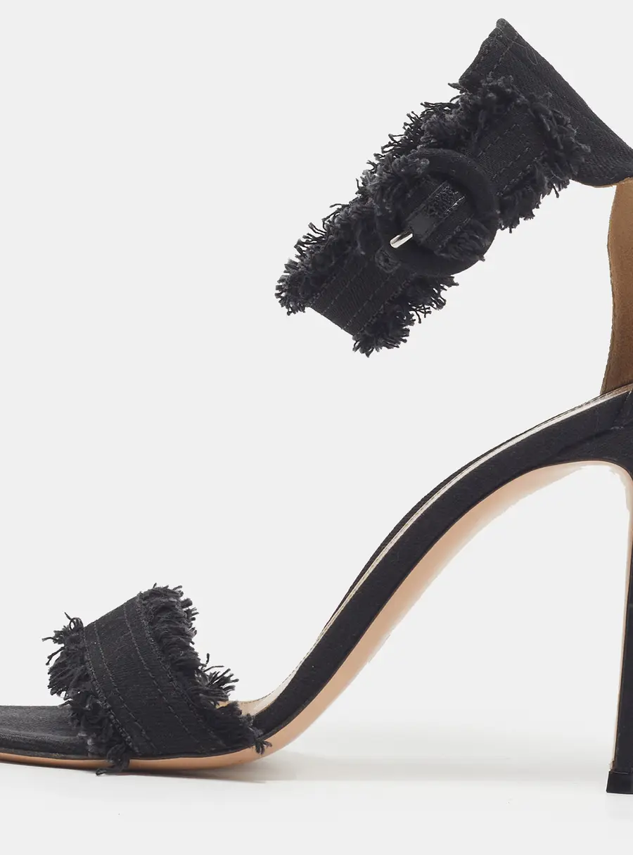 Gianvito Rossi Lola Size 38 Black Denim Frayed Ankle Cuff Sandals