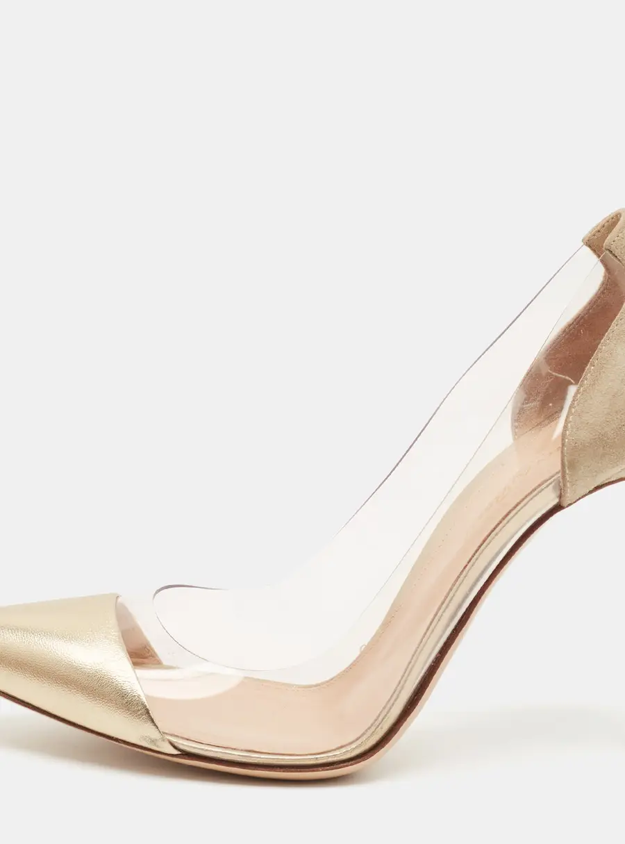 Gianvito Rossi Plexi Size 39.5 Tricolor Leather and PVC and Suede Pumps