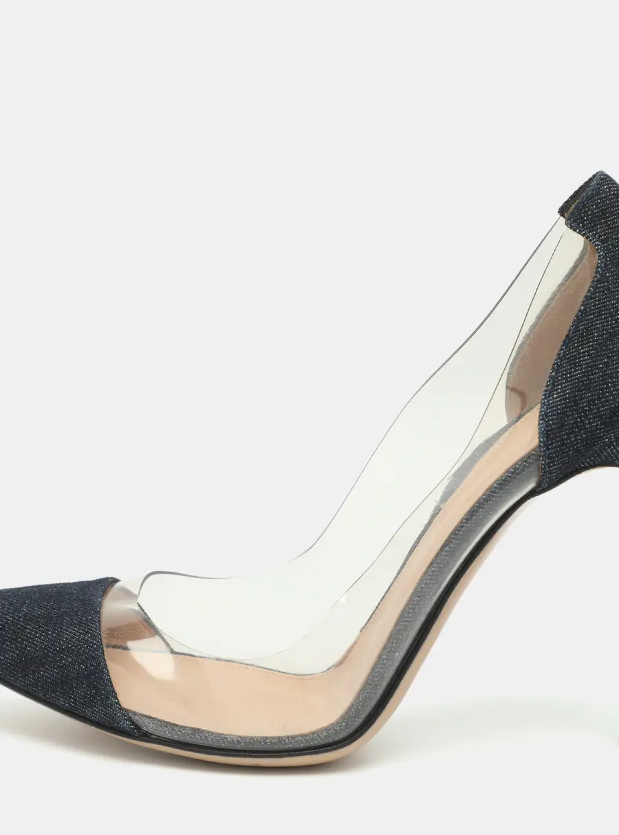 Gianvito Rossi Plexi Size 37 Transparent Denim and PVC Pumps