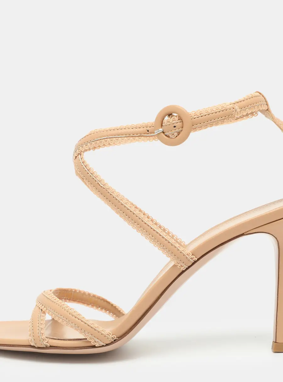 Gianvito Rossi Dafne Size 38 Beige Leather Ankle Strap Sandals