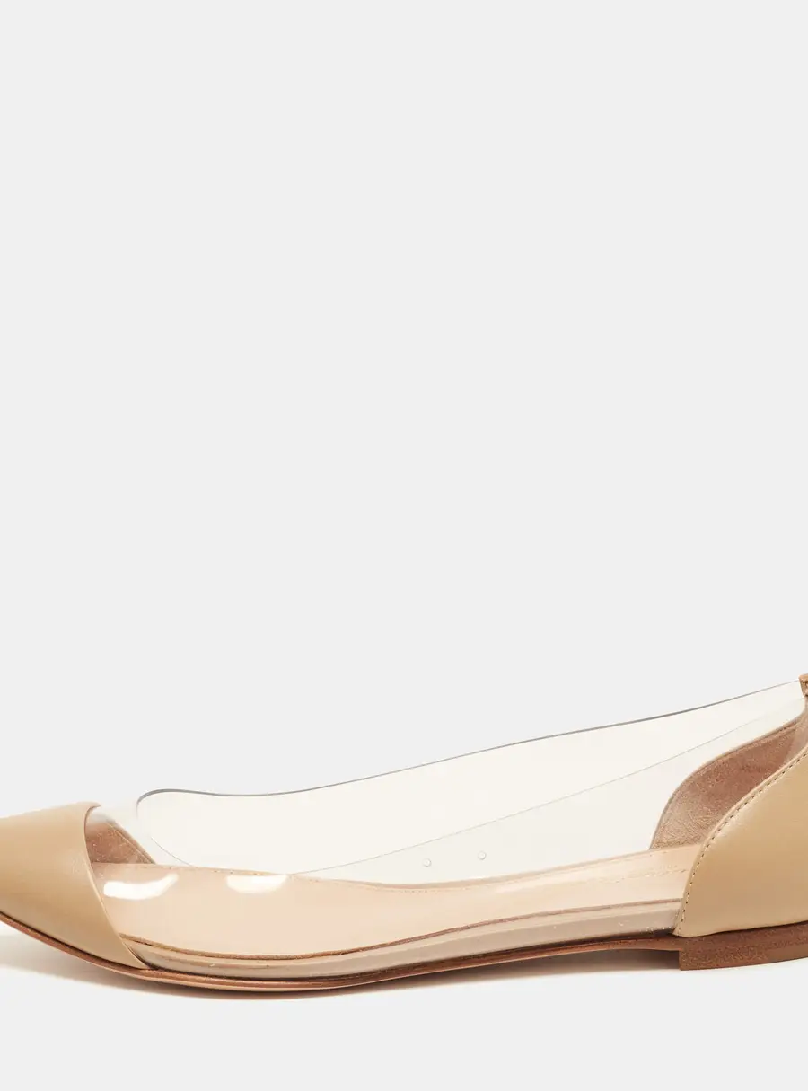 Gianvito Rossi Plexi Size 35 Transparent/Beige Leather and PVC Ballet Flats