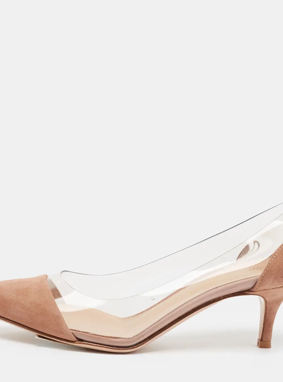 Gianvito Rossi Plexi Size 35 Transparent/Beige PVC and Suede Pumps