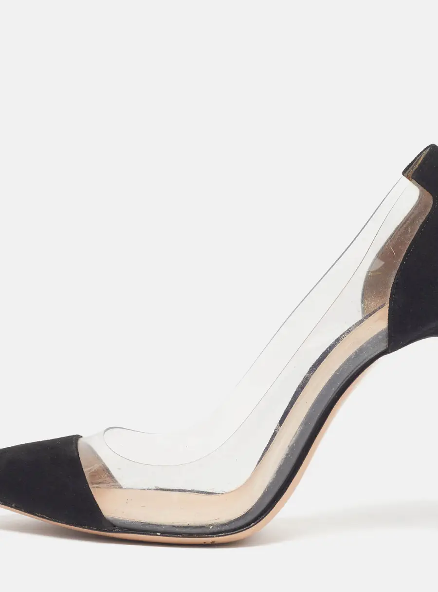 Gianvito Rossi Plexi Size 39.5 Transparent/Black PVC and Suede Pumps