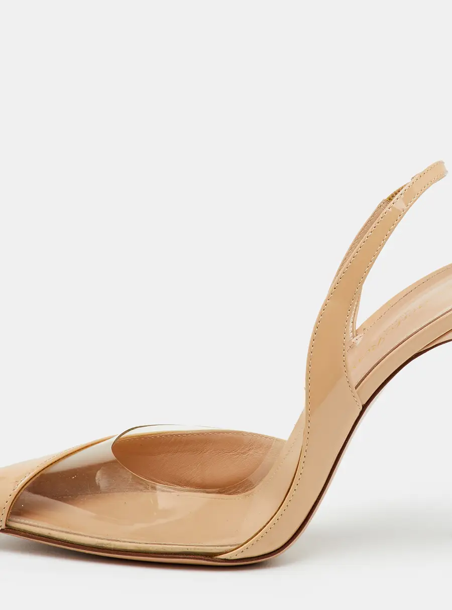 Gianvito Rossi Plexi Size 39 Beige Patent Leather and PVC Slingback Pumps