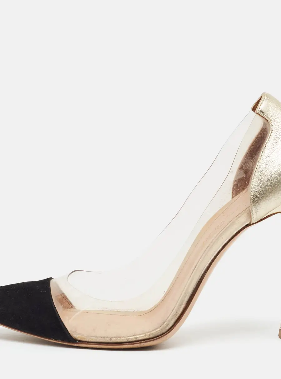 Gianvito Rossi Plexi Size 37 Transparent/Black PVC and Suede Pumps