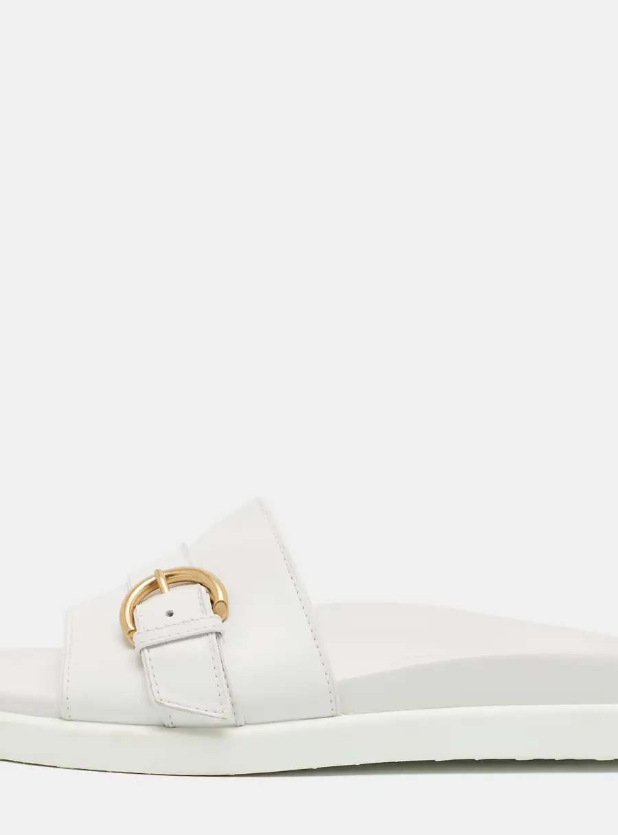 Gianvito Rossi Bilbao Size 38.5 White Leather Buckle Detail Flat Slide