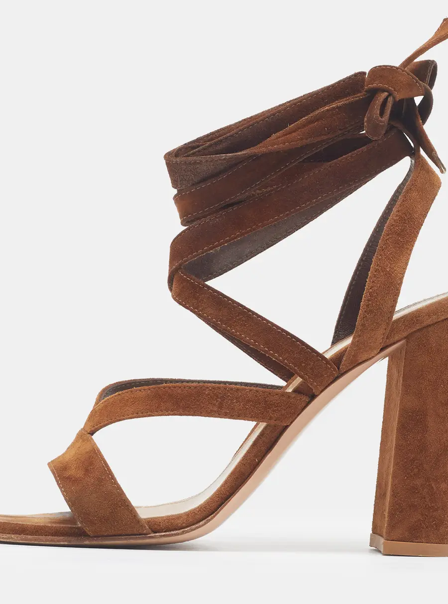 Gianvito Rossi Janis Size 37.5 Brown Suede Ankle Wrap Sandals