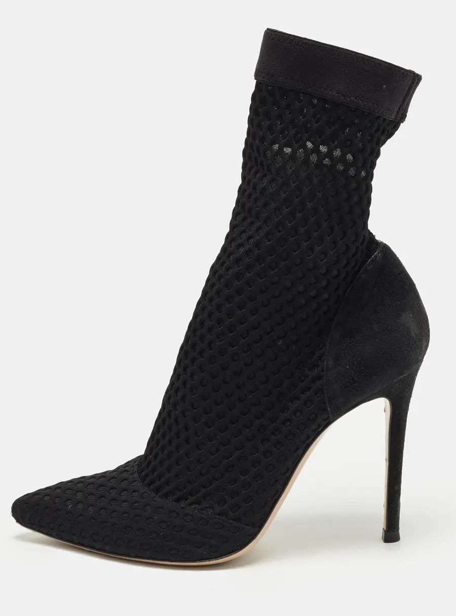 Gianvito Rossi Size 37.5 Black Knit Fabric Ankle Length Boots