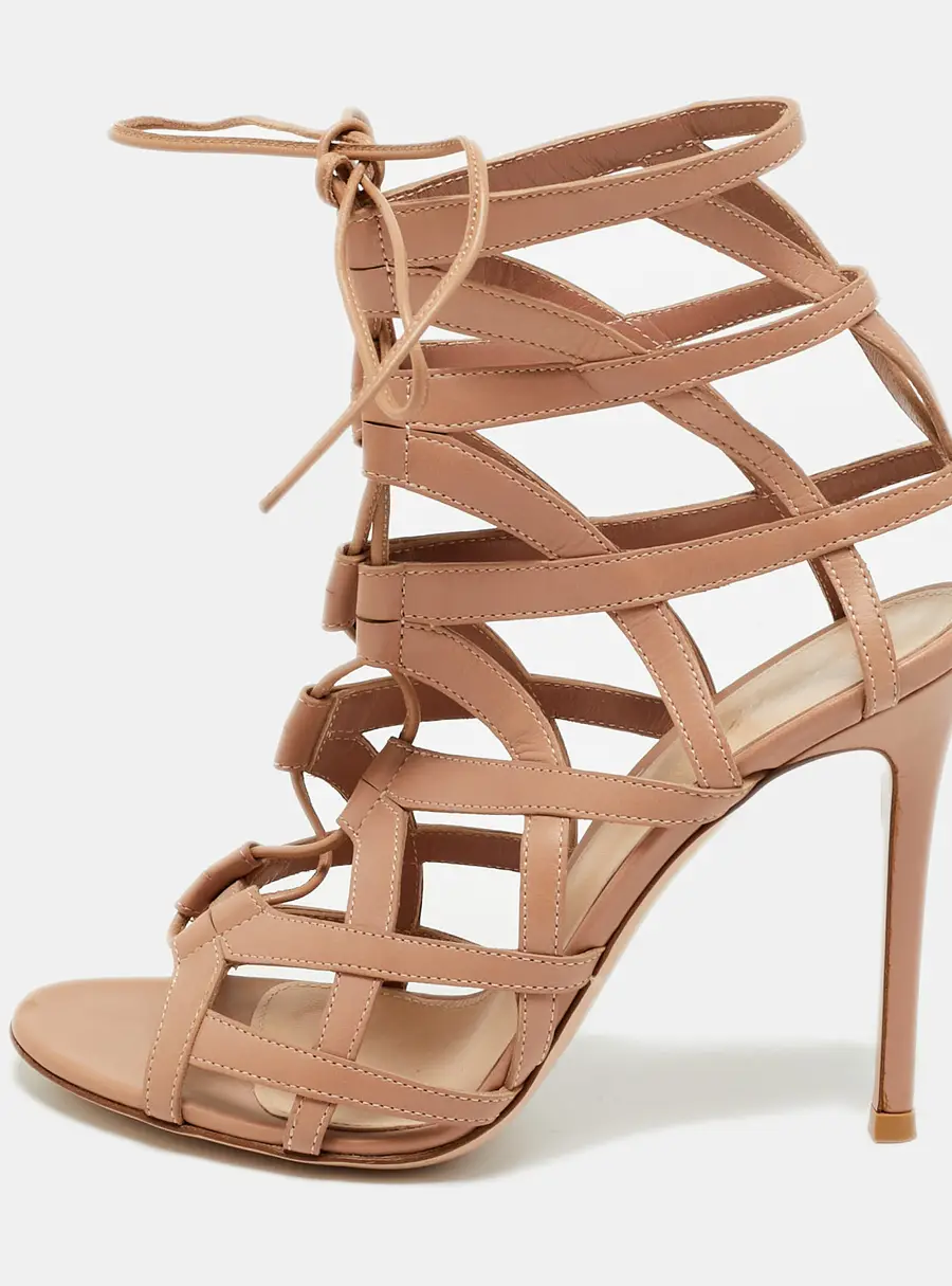 Gianvito Rossi Size 37 Beige Leather Gladiator Ankle Strap Sandals