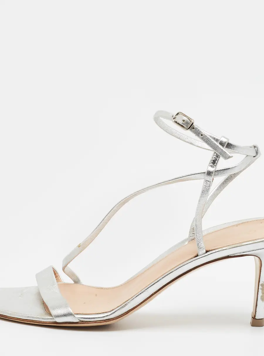 Gianvito Rossi Size 37 Silver Leather Ankle Strap Sandals