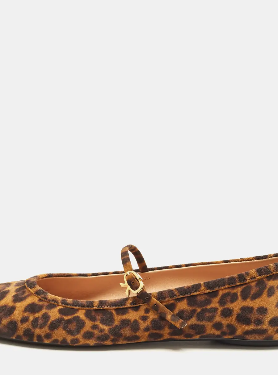 Gianvito Rossi Size 40 Brown Leopard Print Suede Mary Jane Ballet Flats