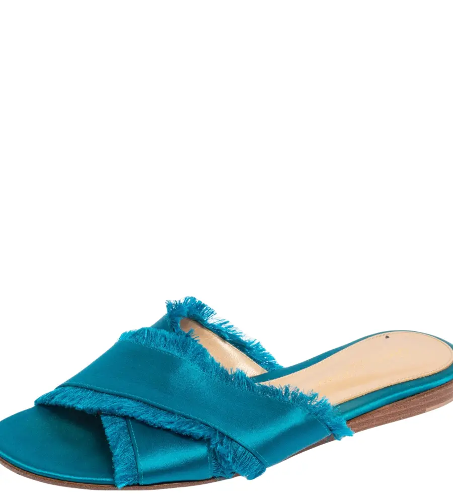 Gianvito Rossi Blue Satin Barth Flat Sandals Size 36.5