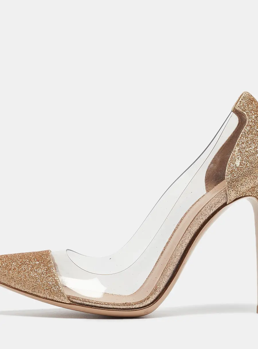 Gianvito Rossi Gold Glitters And PVC Plexi Pointed Toe Pumps Size 37.5