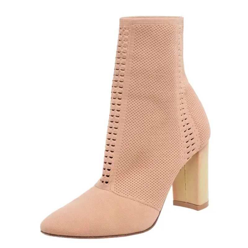 Gianvito Rossi Beige Knit Fabric Boucl&eacute; Katie Ankle Boots Size 39