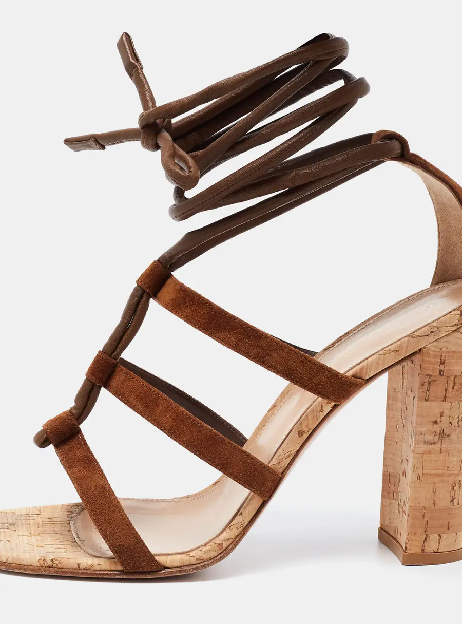 Gianvito Rossi Brown Suede and Leather Cayman Cork Sandals Size 41