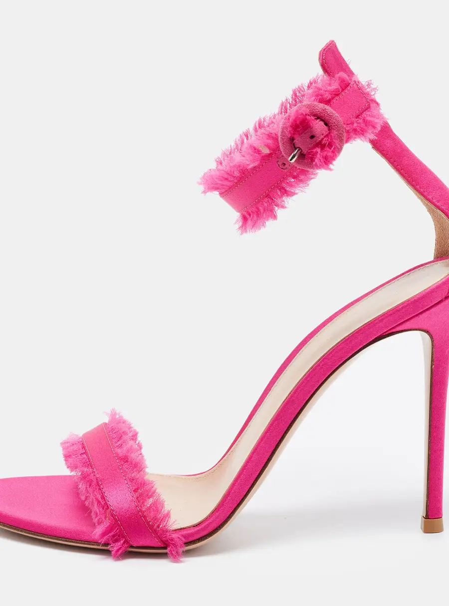 Gianvito Rossi Pink Satin Portofino Fringe Sandals Size 39