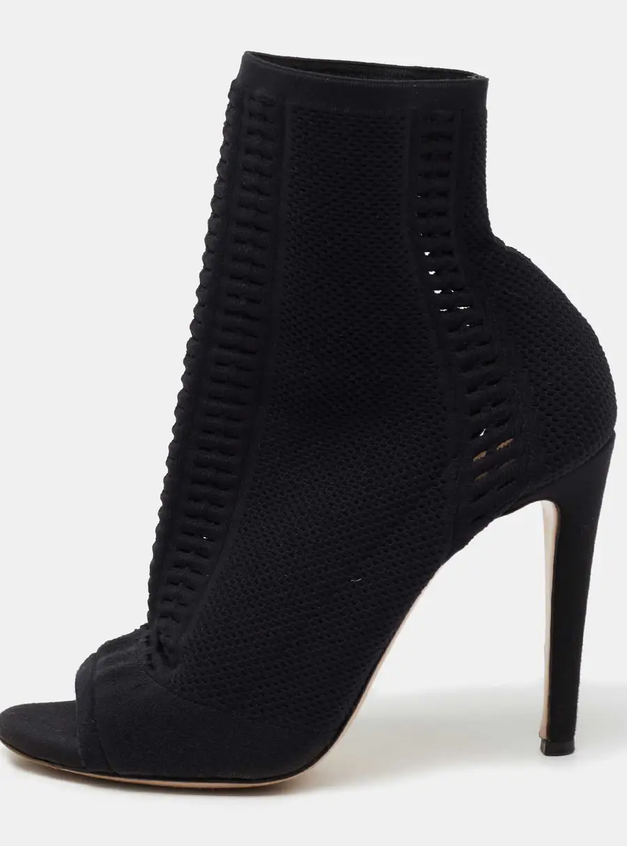 Gianvito Rossi Black Knit Fabric Vires Open-Toe Ankle Booties Size 40