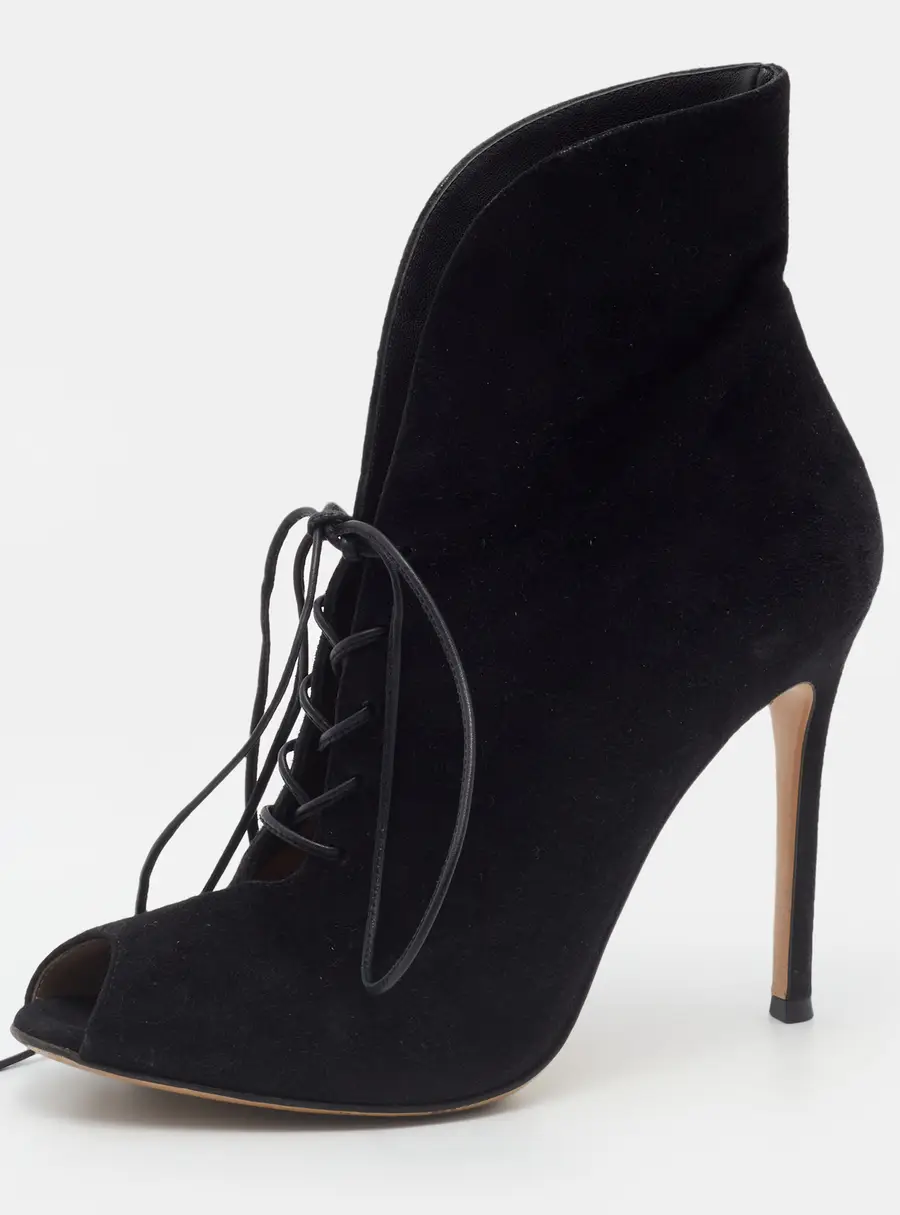 Gianvito Rossi Black Suede Jane Ankle Booties Size 38