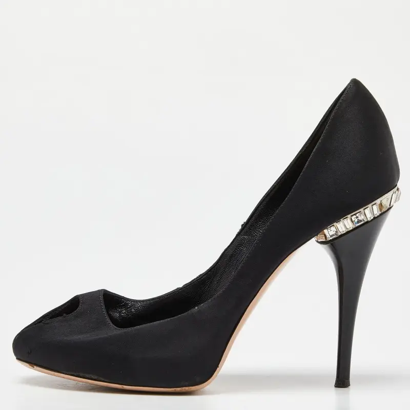 Gianvito Rossi Black Satin Crystal Embellished Peep Toe Pumps Size 36