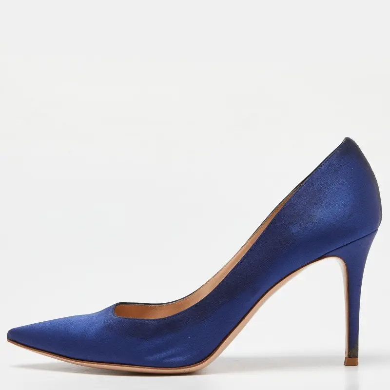 Gianvito Rossi Blue Satin Pointed Toe Pumps Size 42